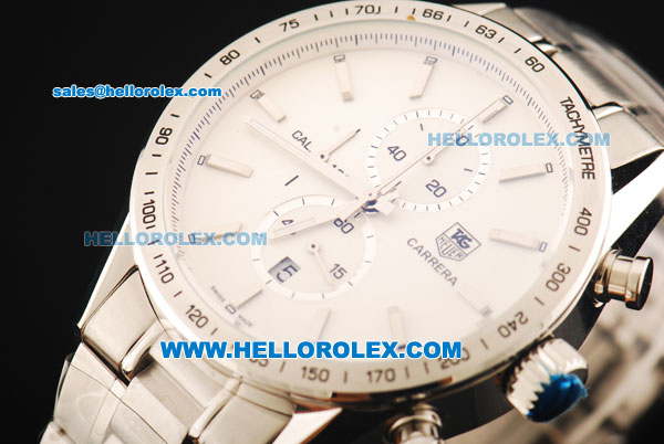 Tag Heuer Carrera Chronograph Miyota Quartz Movement Full Steel with White Dial and Stick Markers - Click Image to Close